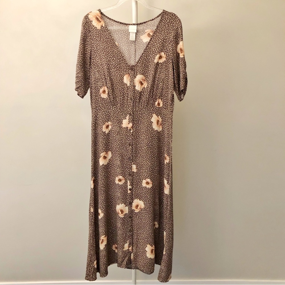 H&M Boho Feminine Cottagecore Tan Earthy Button Down Summer Festival Maxi Dress. - Picture 6 of 15